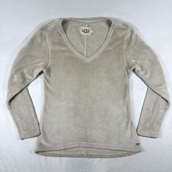UGG V-Neck Fleece Fluffy Sherpa Sweatshirt Sweater Jacket- Women’s Large - Picture 1 of 7
